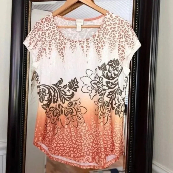 Chico’s Sequin Embellished Top Women’s Small Orange Ombre  Floral Print - Picture 5 of 5